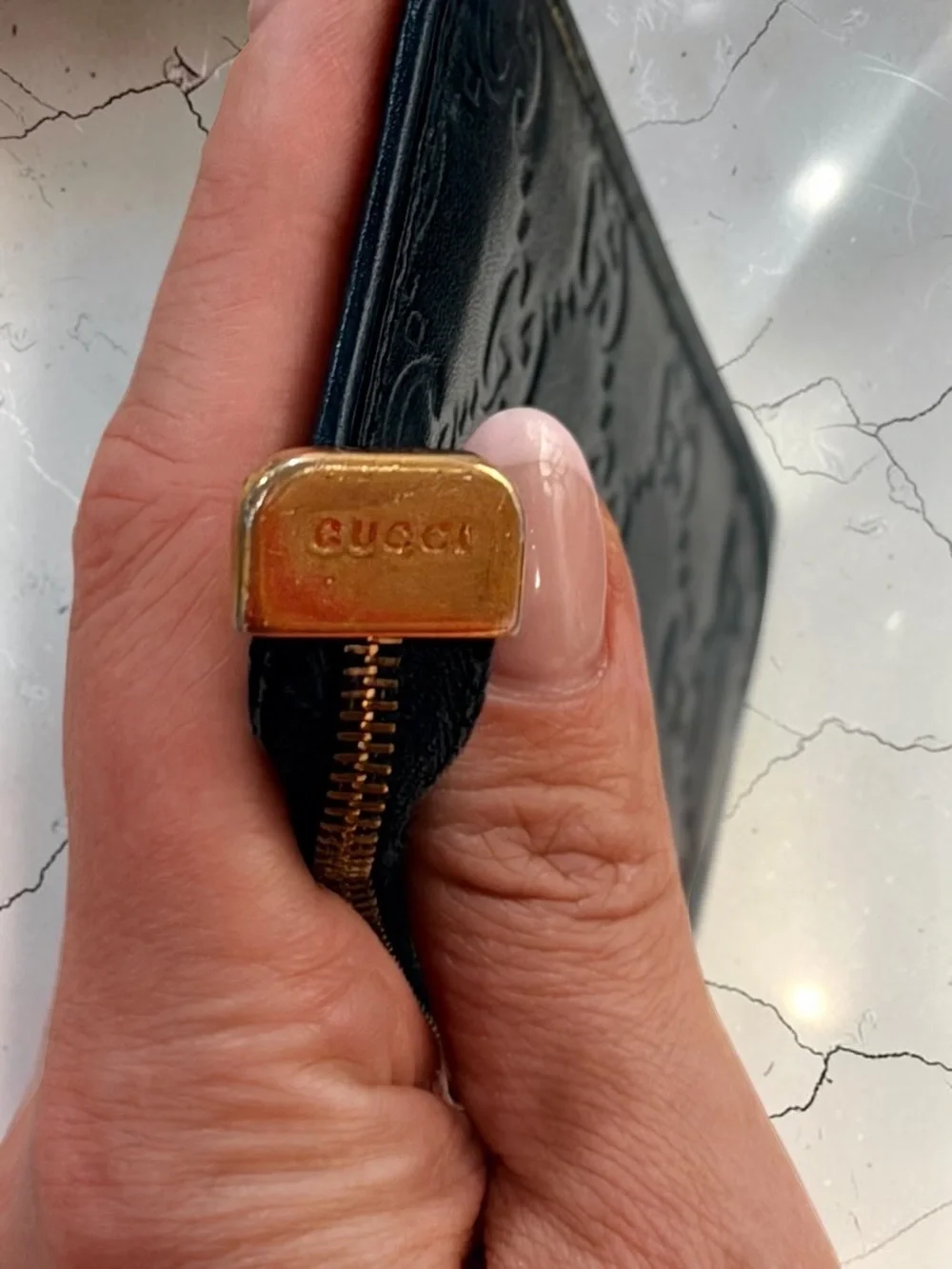 Gucci Guccissima Navy Blue Leather Key Pouch Wallet Full Set Box Dust Bag